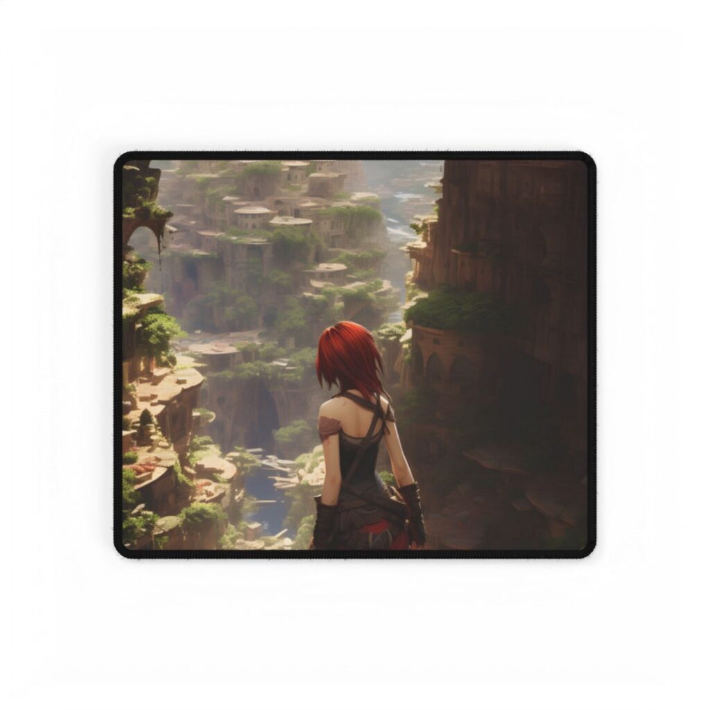 Anime Red Haired Female: Dramatic Bird's Eye View - Desk Mat