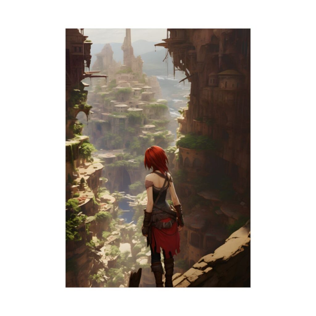 Anime Red Haired Female: Dramatic Bird's Eye View - Poster