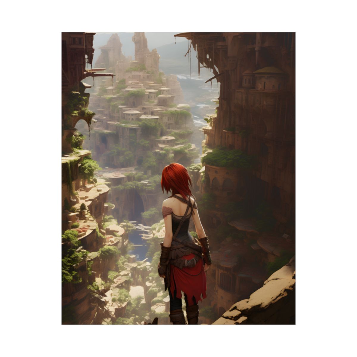 Anime Red Haired Female: Dramatic Bird's Eye View - Poster