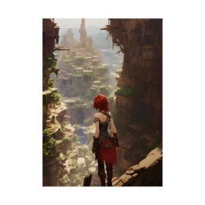 Red-Haired Woman Overlooking Canyon City Poster
