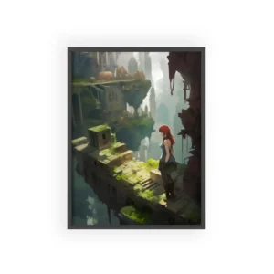 Woman on Ruined Floating Island Framed Poster