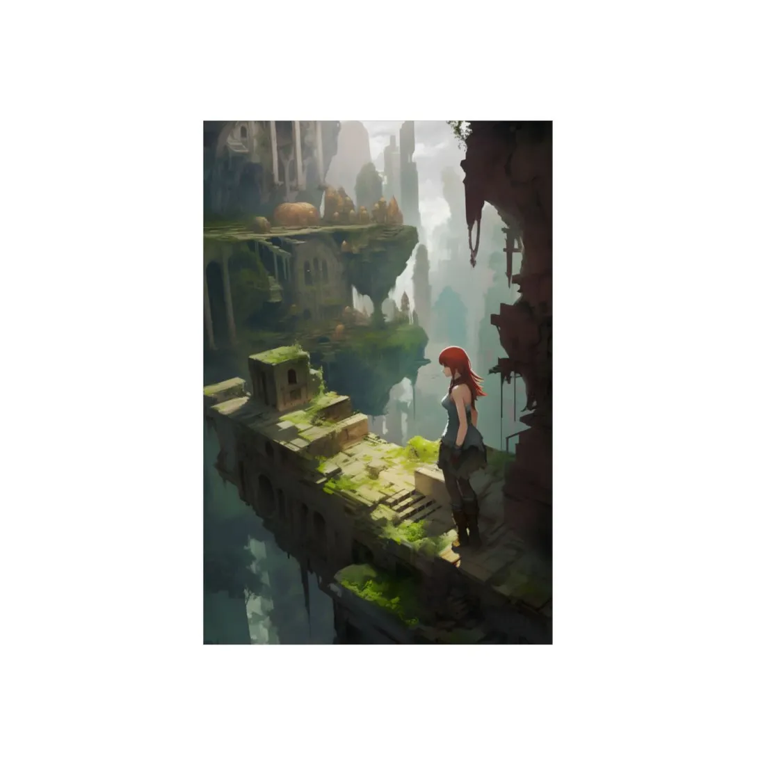 Anime Red Haired Female: Dramatic Eyes Art - Metal Poster