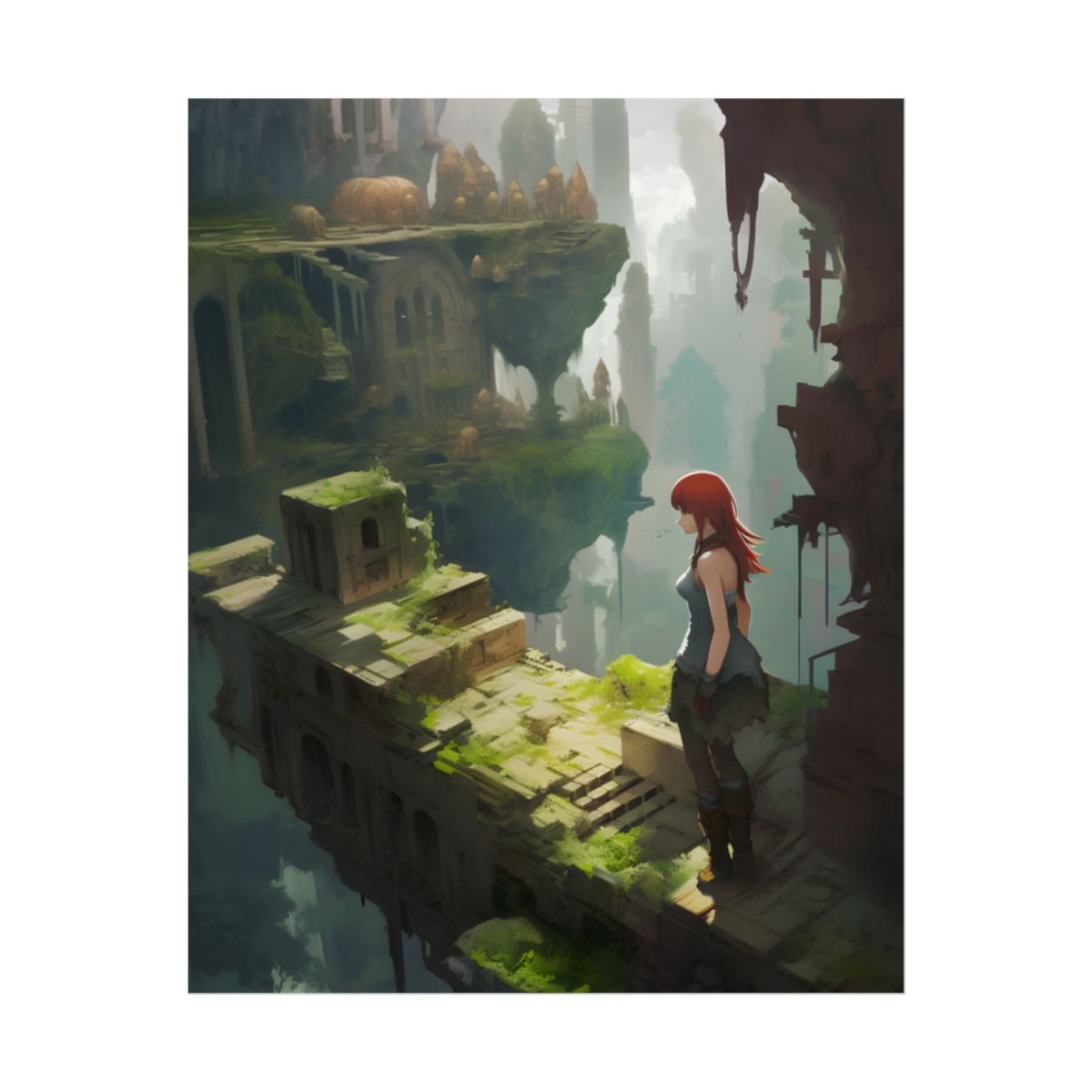 Anime Red Haired Female: Dramatic Eyes Art - Poster