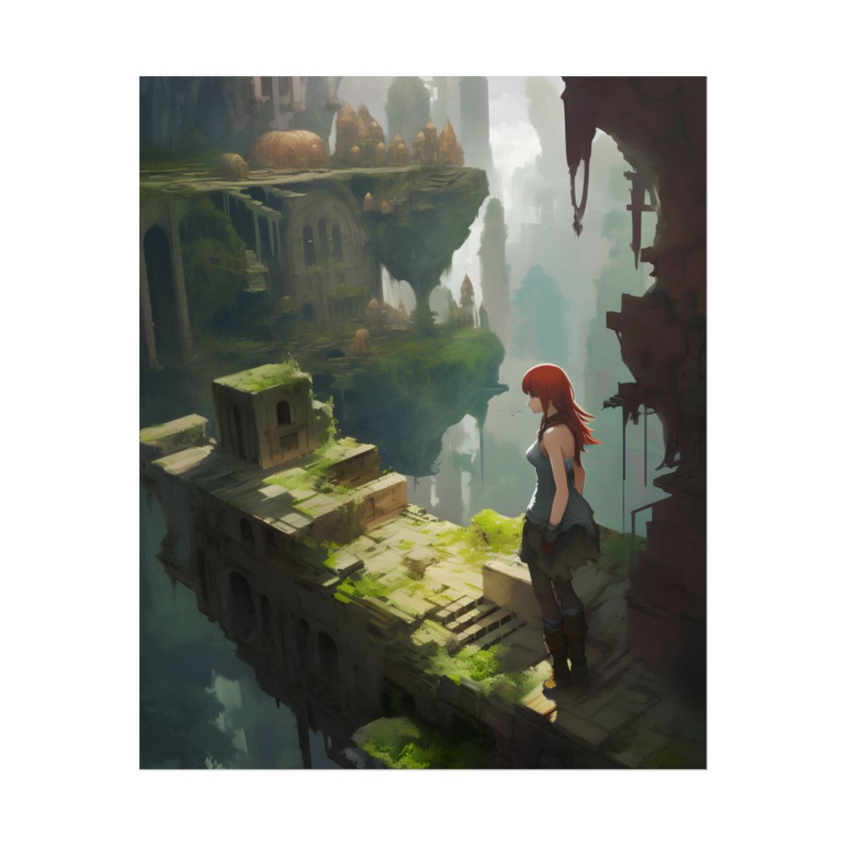 Anime Red Haired Female: Dramatic Eyes Art - Poster