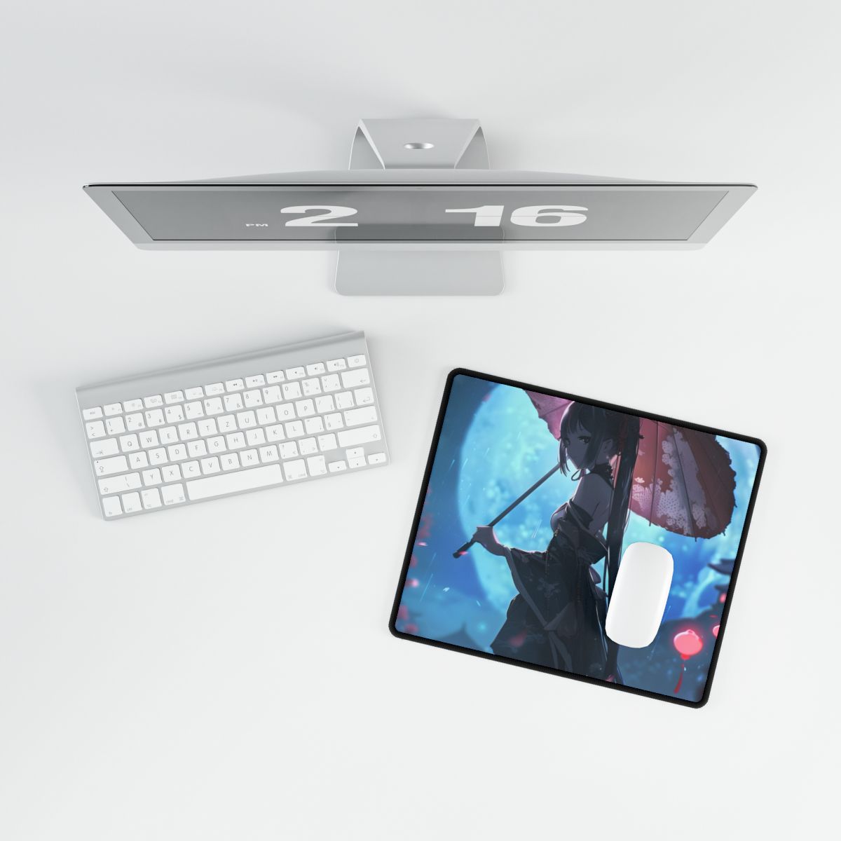 Anime Winter Girl: Gentle Snow Scene Art - Desk Mat