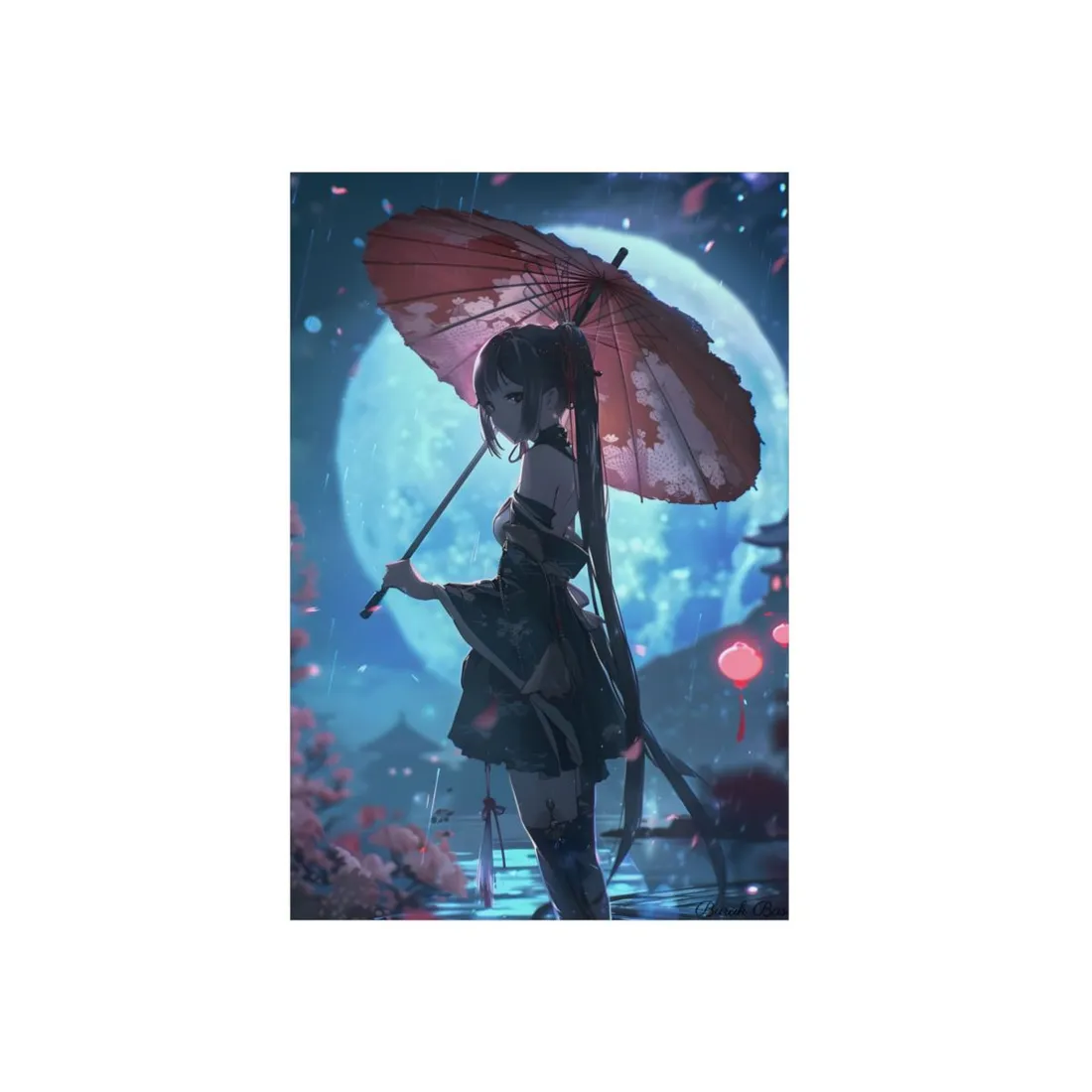 Anime Winter Girl: Gentle Snow Scene Art - Metal Poster