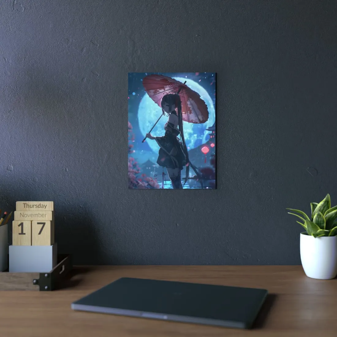 Anime Winter Girl: Gentle Snow Scene Art - Metal Poster