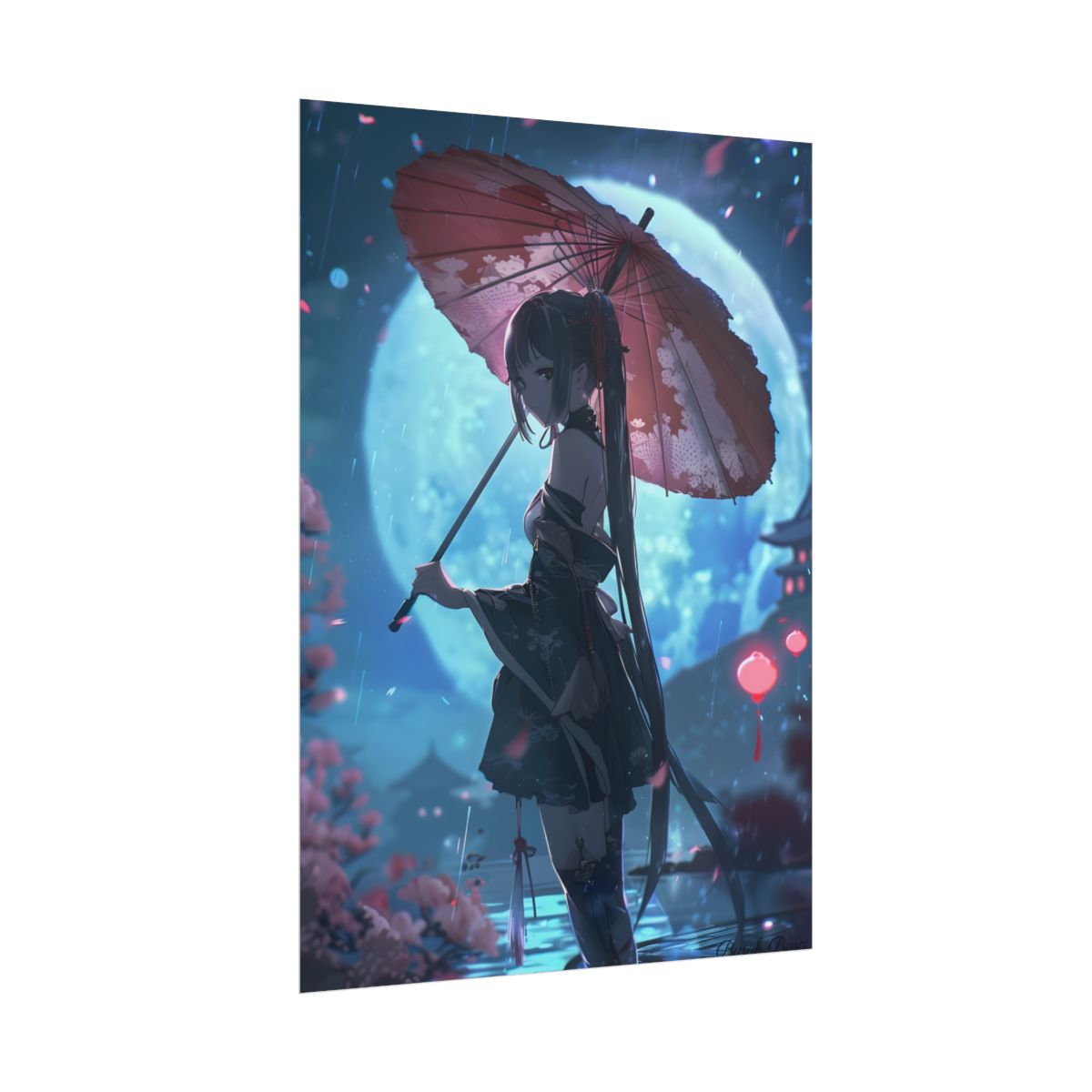 Anime Winter Girl: Gentle Snow Scene Art - Poster