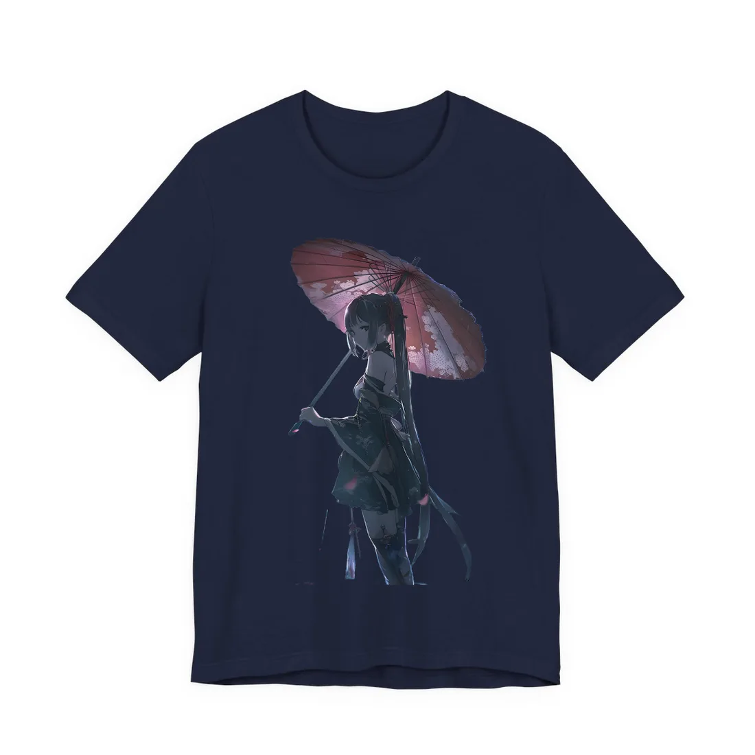 Anime Winter Girl: Gentle Snow Scene Art - T-Shirt (Navy)