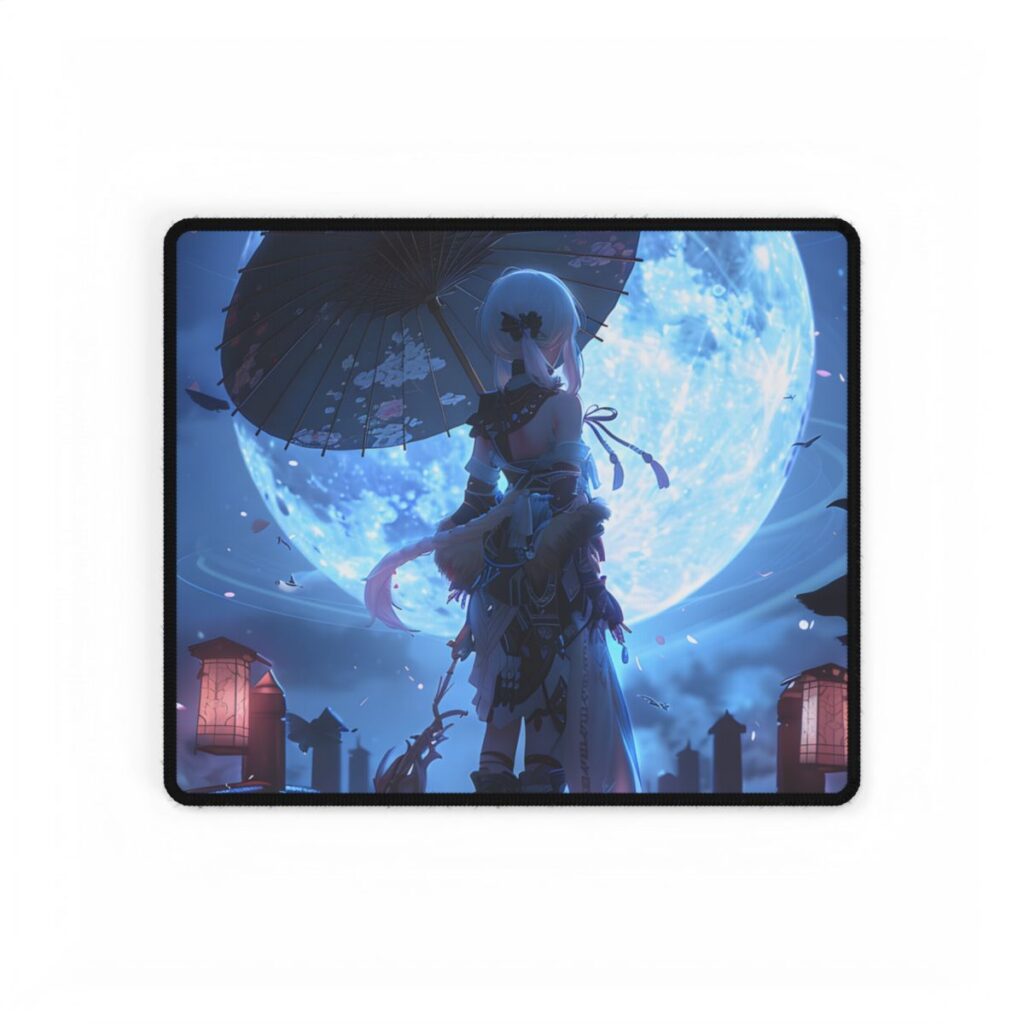 Anime Winter Scene: Girl Holds Umbrella - A Delicate Moment - Desk Mat