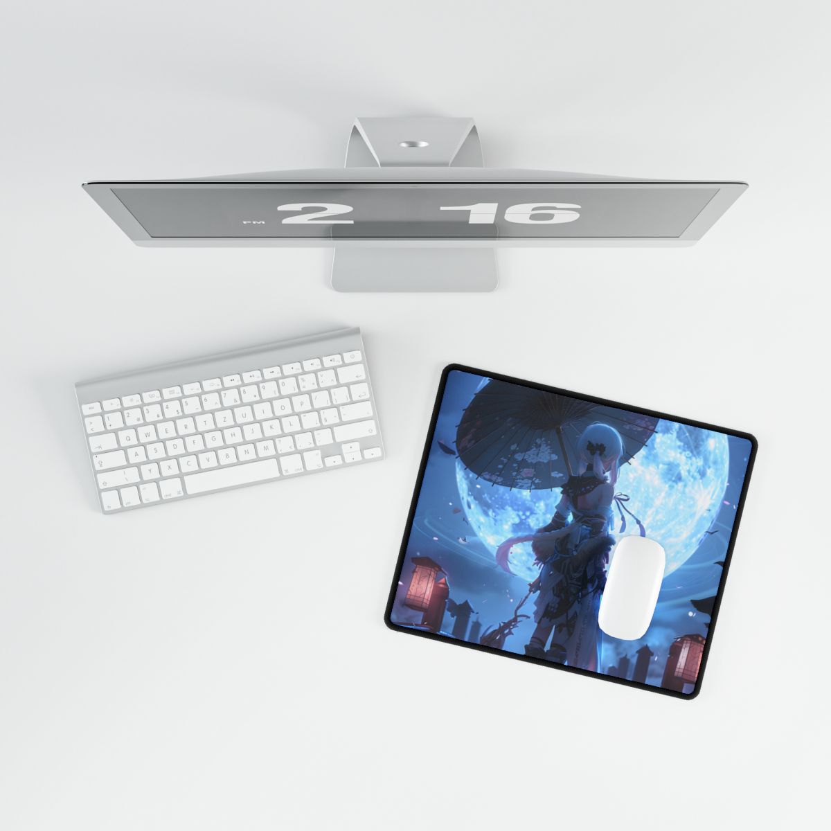 Anime Winter Scene: Girl Holds Umbrella - A Delicate Moment - Desk Mat