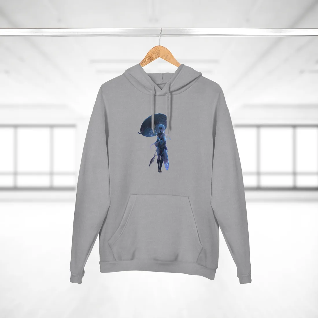 Anime Winter Scene: Girl Holds Umbrella - A Delicate Moment - Hoodie (Heather Grey)