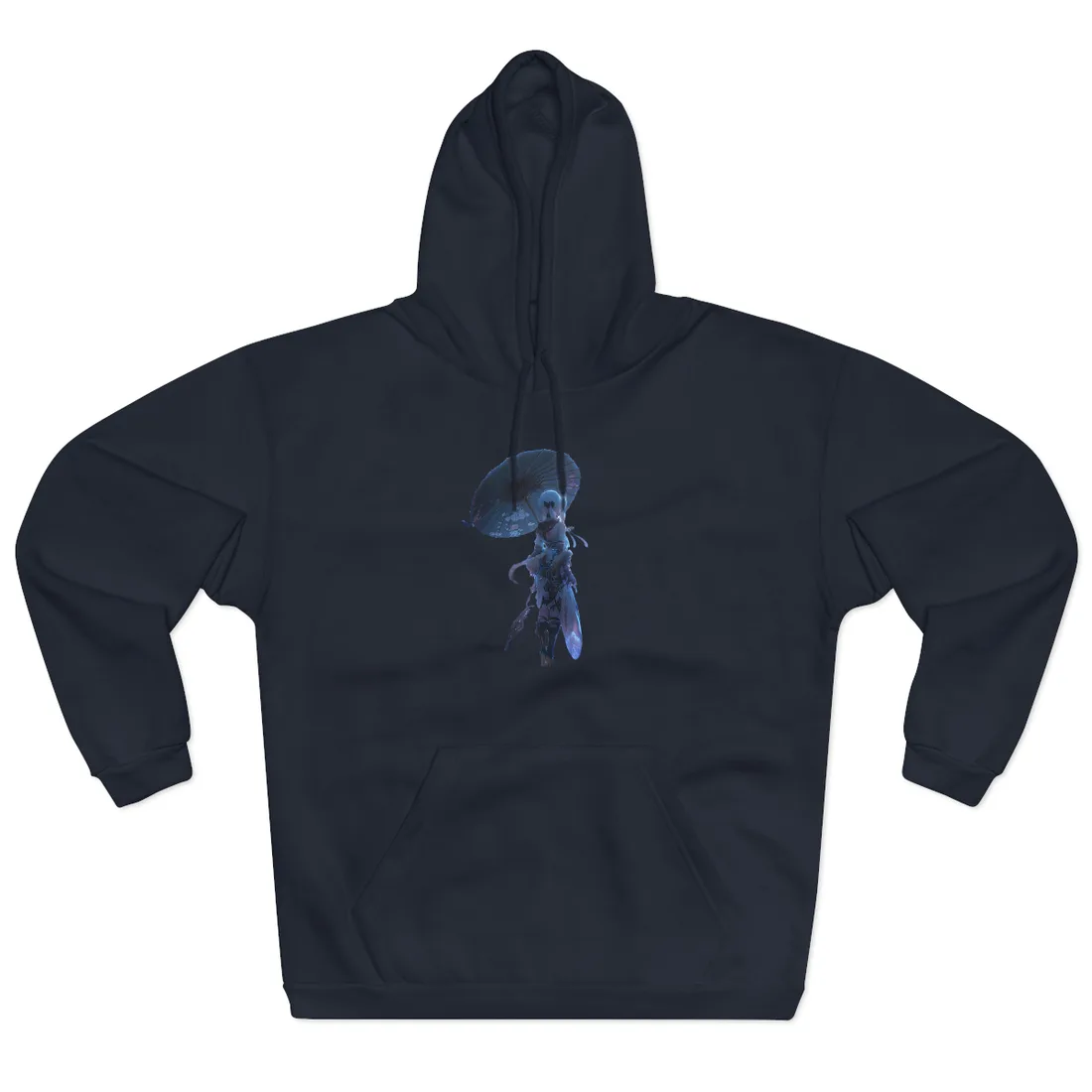 Anime Winter Scene: Girl Holds Umbrella - A Delicate Moment - Hoodie (Navy)