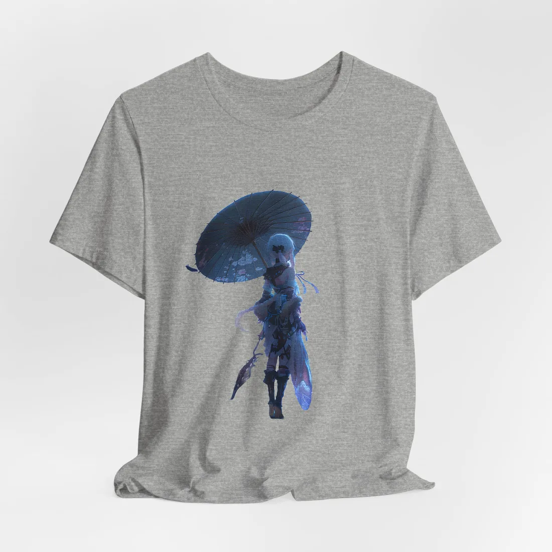 Anime Winter Scene: Girl Holds Umbrella - A Delicate Moment - T-Shirt (Athletic Heather)