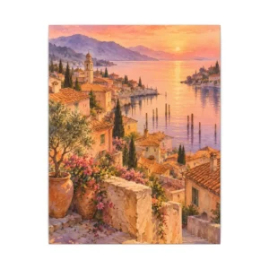 Coastal Village at Sunset Canvas Print