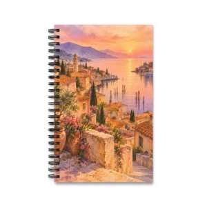 Coastal Village at Sunset Spiral Notebook