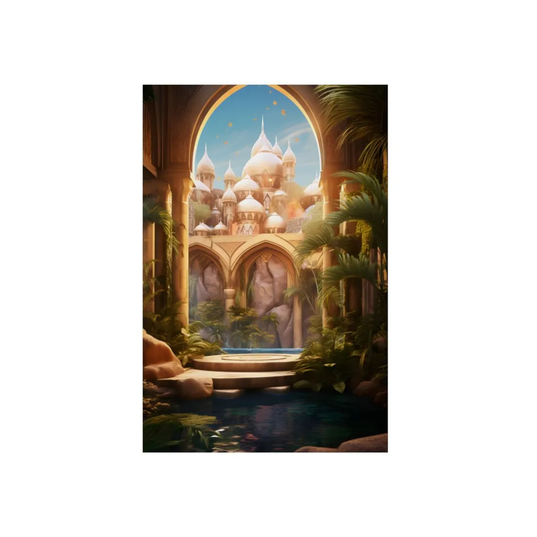 Arabian Palace Garden: Lush Oasis Courtyard - Metal Poster