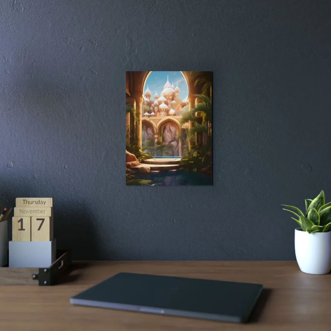 Arabian Palace Garden: Lush Oasis Courtyard - Metal Poster