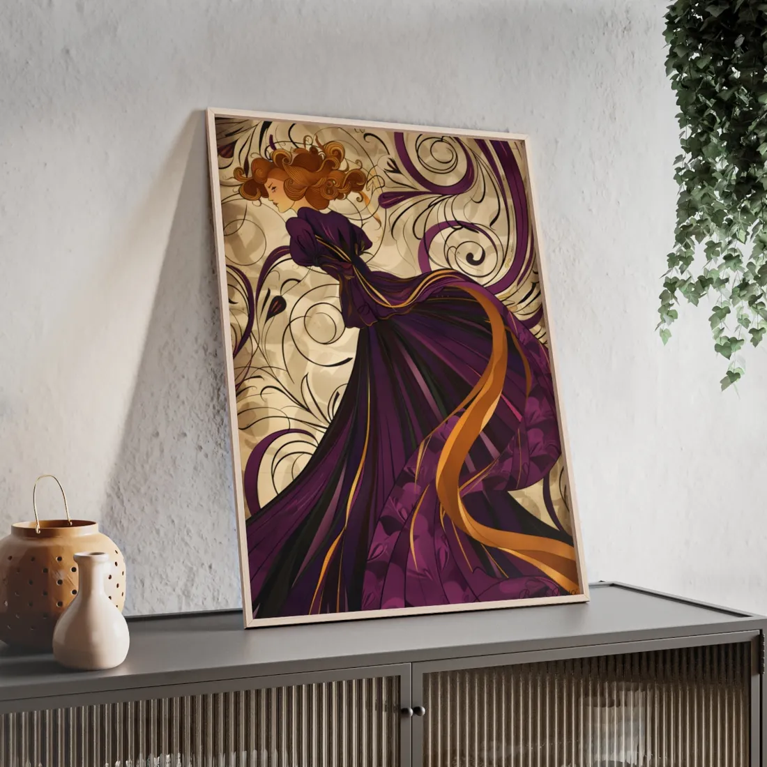 Art Nouveau Masterpiece: Elegant Geometric Design - Framed Poster