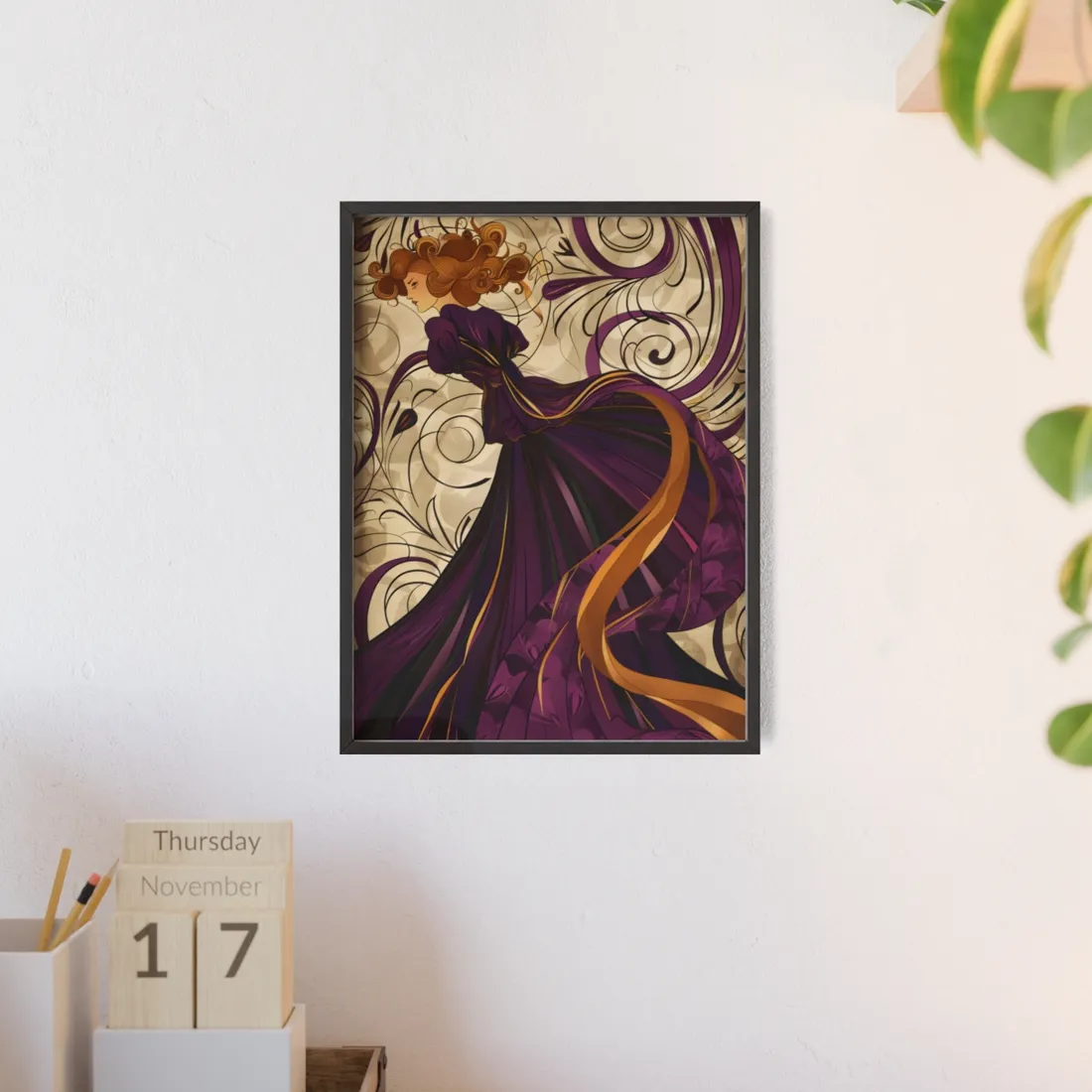 Art Nouveau Masterpiece: Elegant Geometric Design - Framed Poster