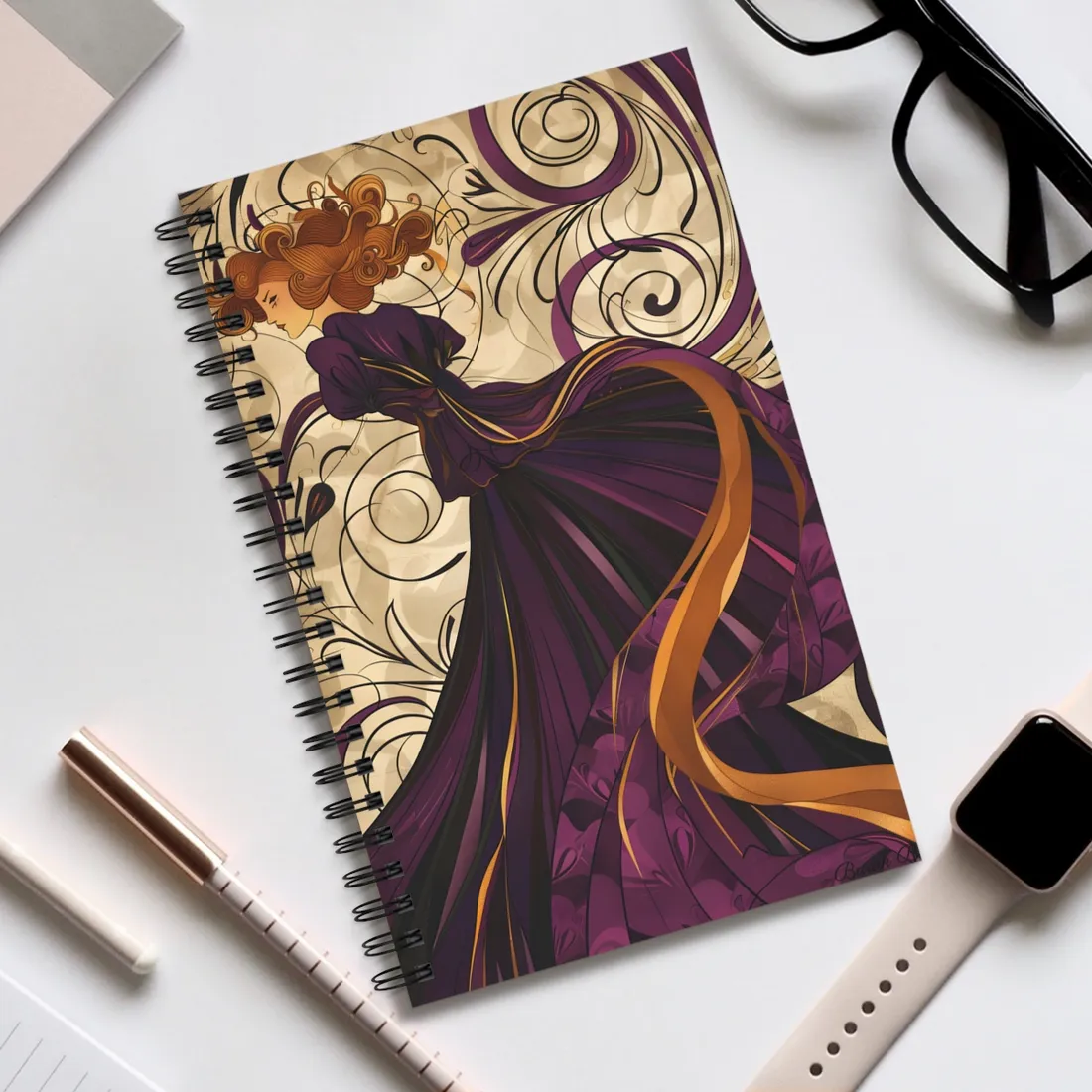 Art Nouveau Masterpiece: Elegant Geometric Design - Spiral Notebook