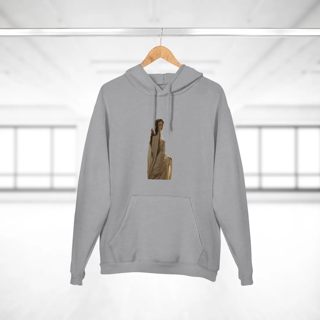 Seaside Elegance: Woman in White by the Shore – Hoodie, heather grey