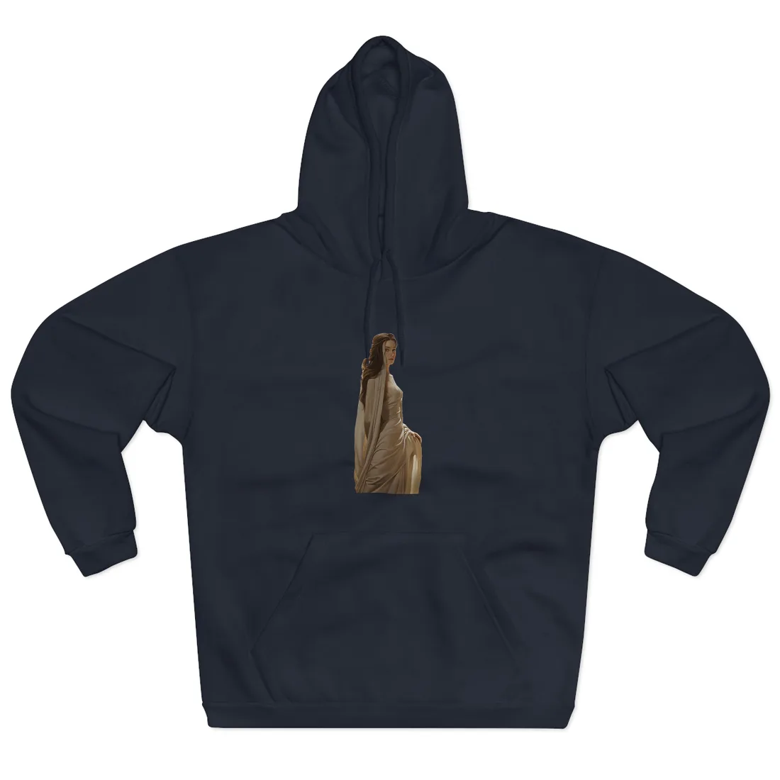 Seaside Elegance: Woman in White by the Shore – Hoodie, navy
