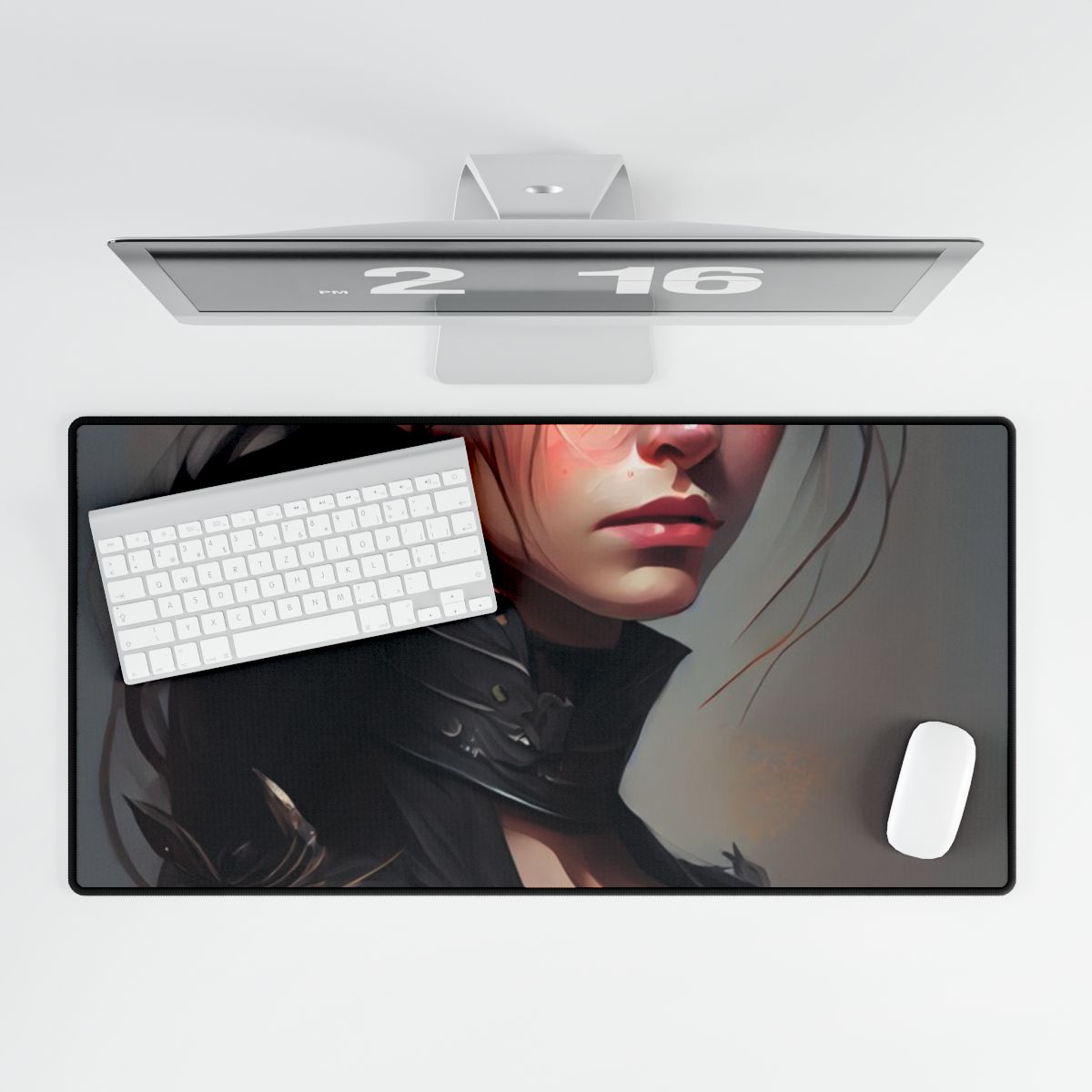 Artistic Female Portrait: Elegant Dress Digital Artwork - Desk Mat