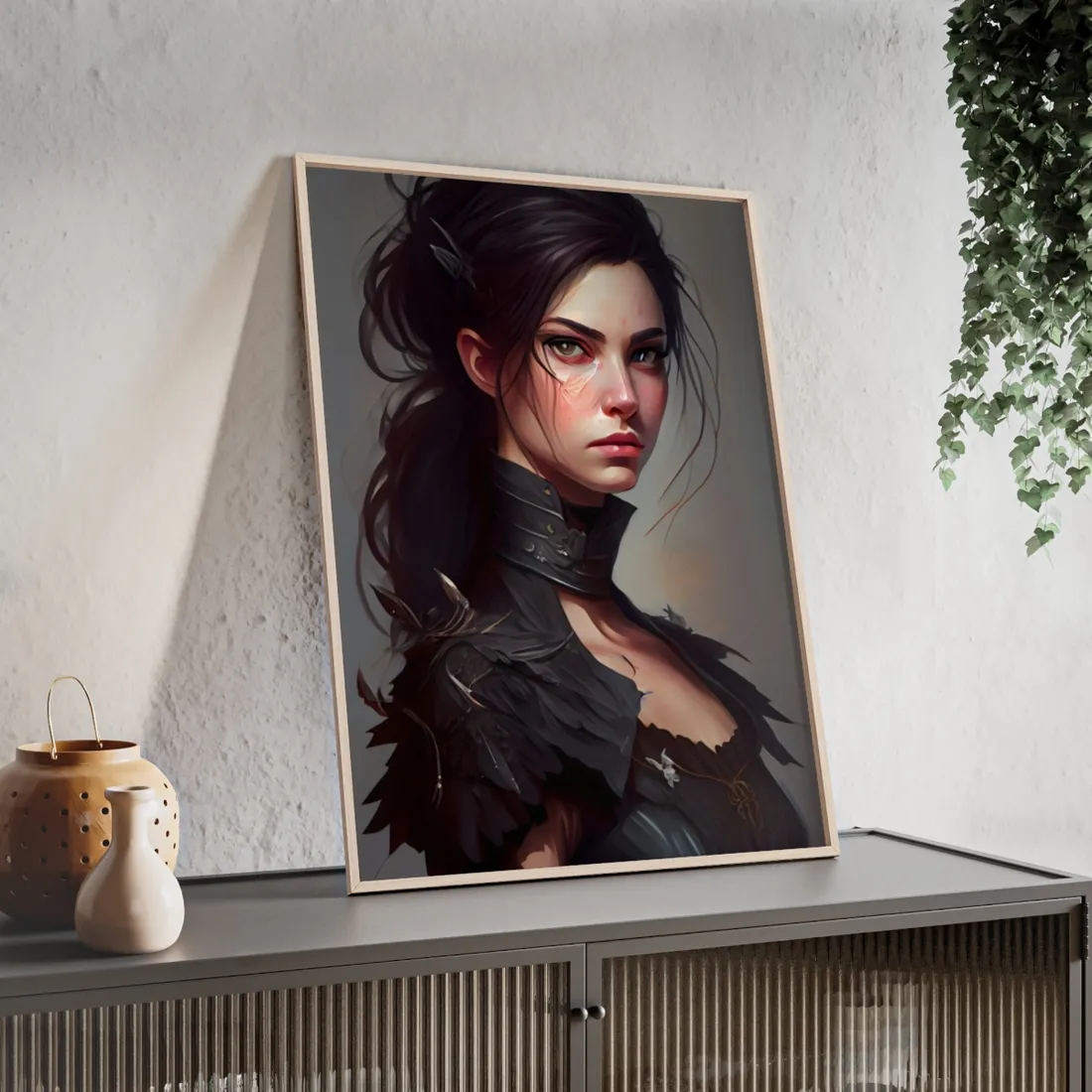 Artistic Female Portrait: Elegant Dress - Framed Poster