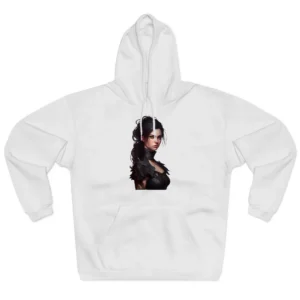 Dark-Haired Woman in Armor Hoodie
