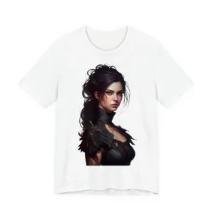 Dark-Haired Woman in Armor T-Shirt