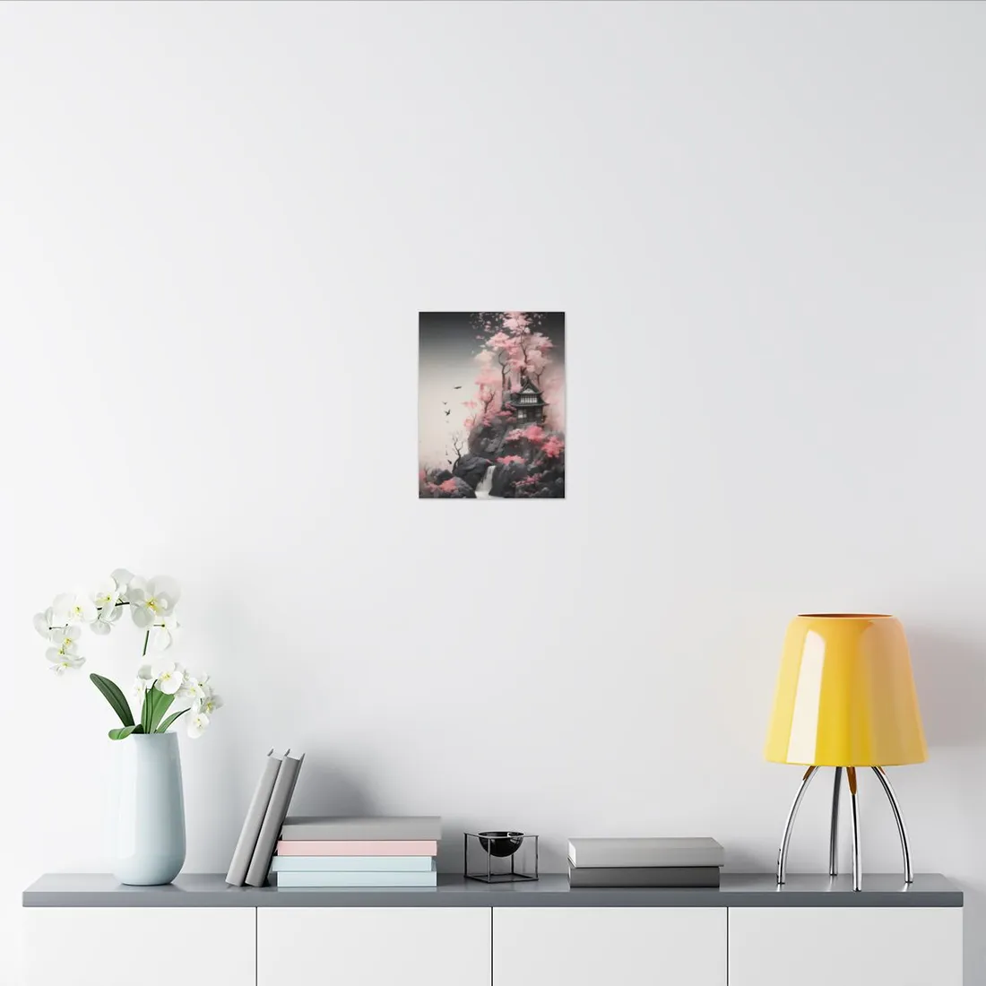 Ash Magenta Masterpiece: Rugged Landscape with Moss Green Forest - Canvas
