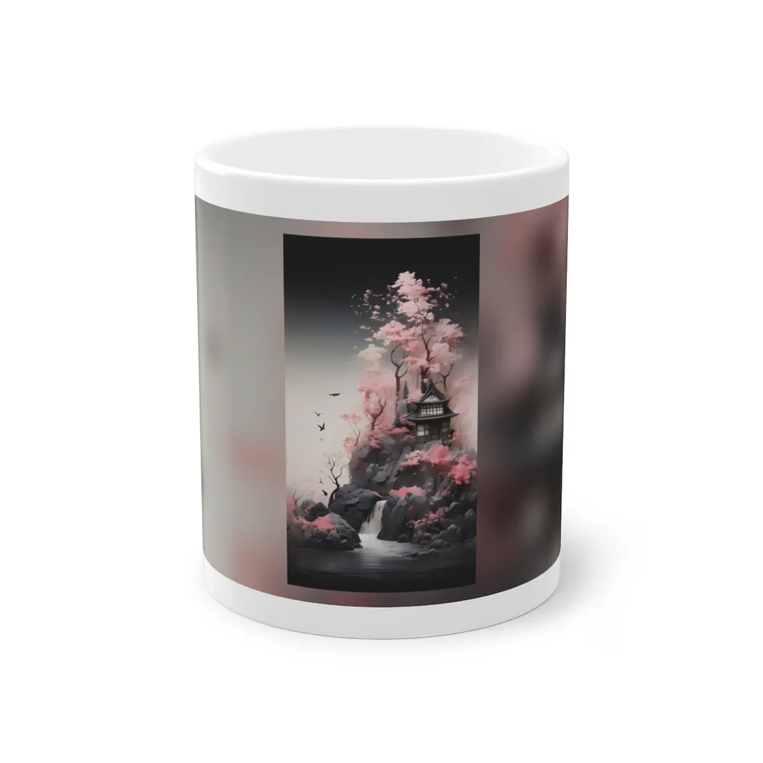 Ash Magenta Masterpiece: Rugged Landscape with Moss Green Forest - Mug