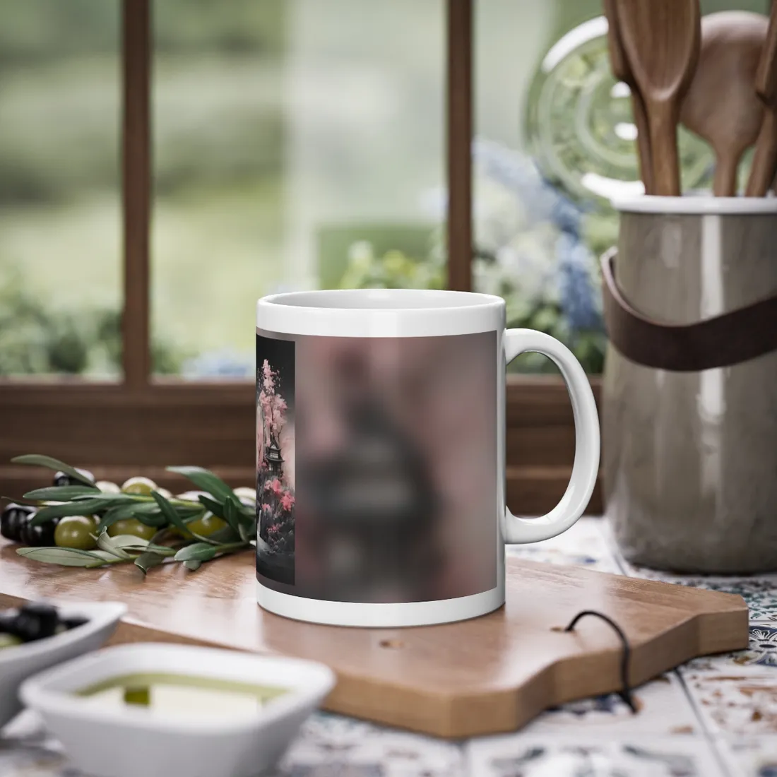Ash Magenta Masterpiece: Rugged Landscape with Moss Green Forest - Mug