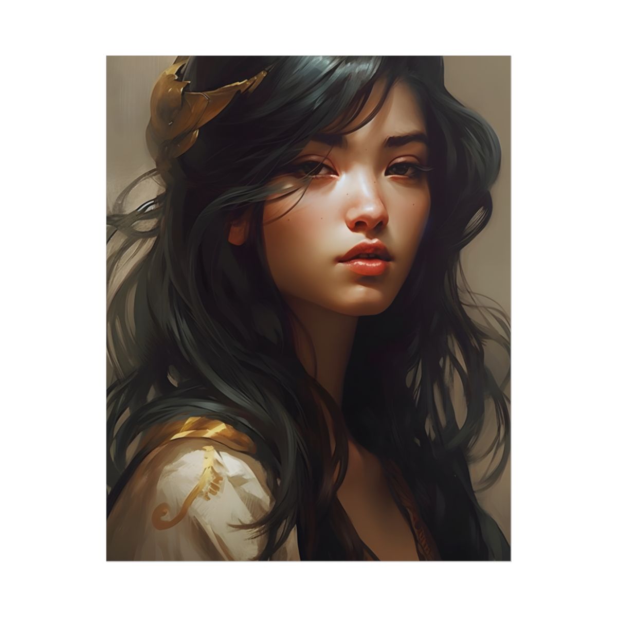 Astonishing Black Haired Portrait: Digital Artwork - Poster
