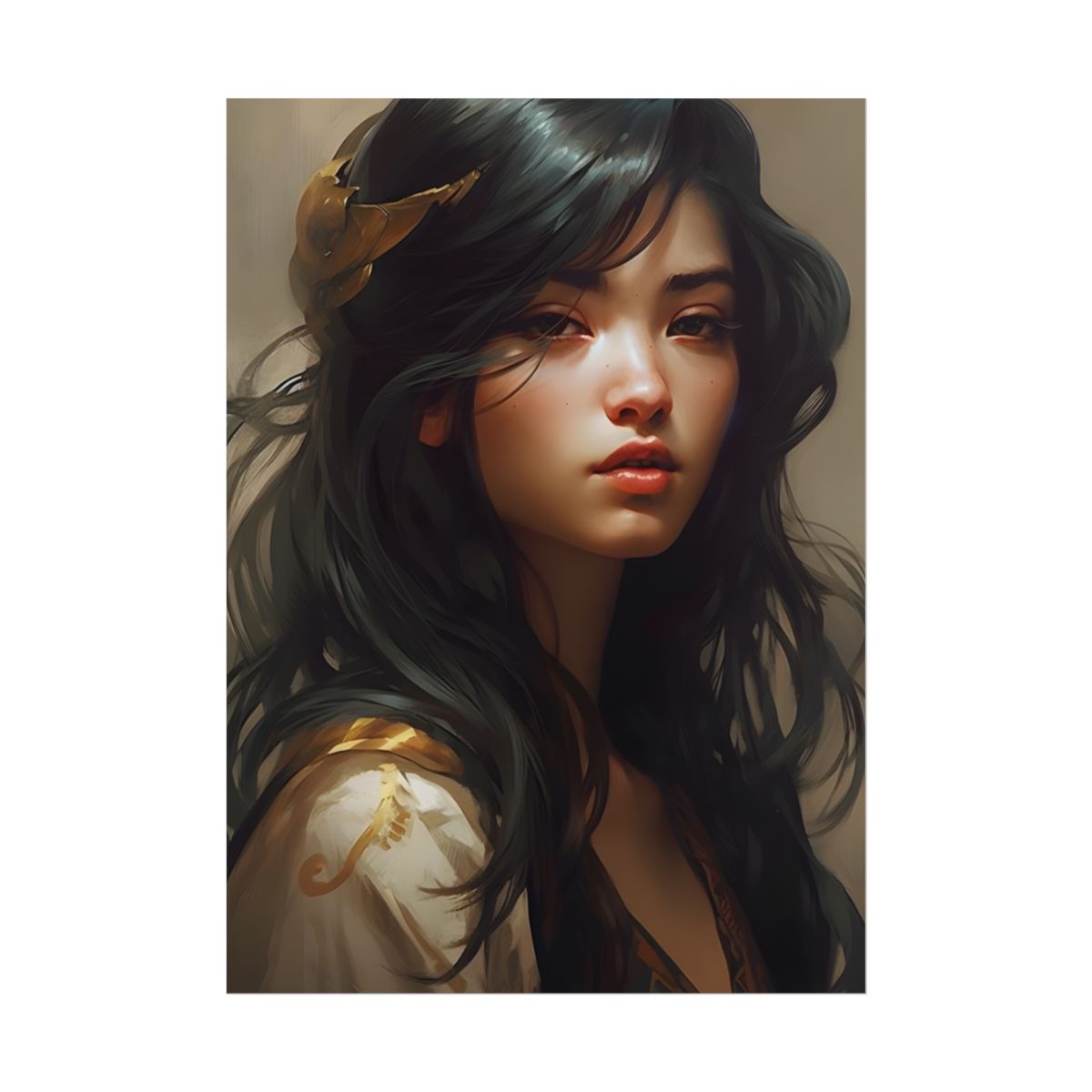 Astonishing Black Haired Portrait: Digital Artwork - Poster