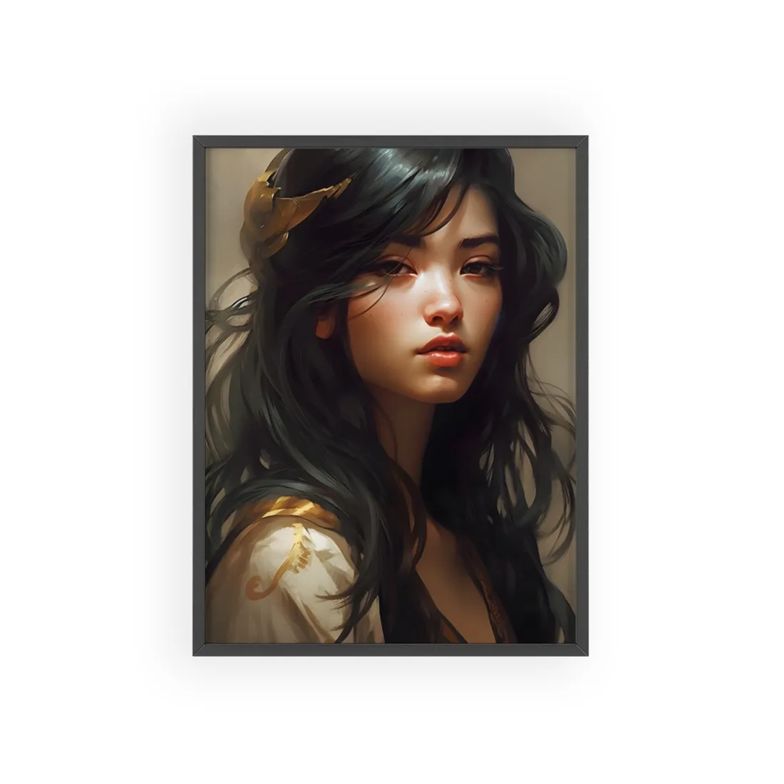 Astonishing Black Haired Portrait - Framed Poster
