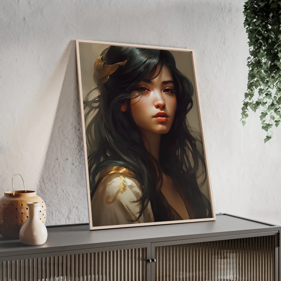 Astonishing Black Haired Portrait - Framed Poster