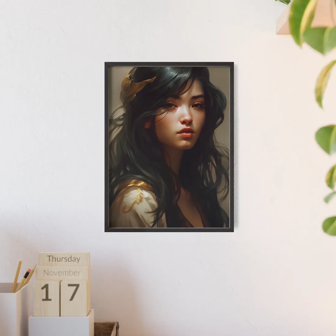 Astonishing Black Haired Portrait - Framed Poster