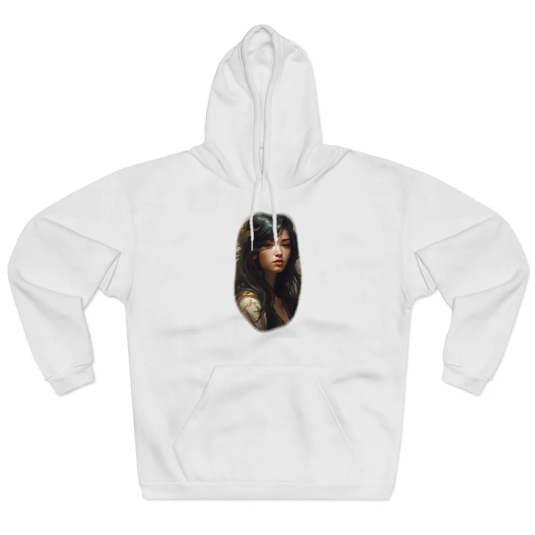Astonishing Black Haired Portrait Hoodie - Hoodie (White)