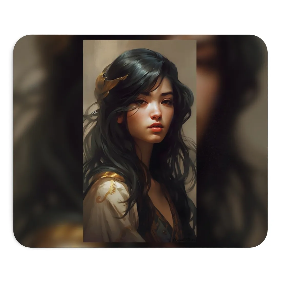 Astonishing Black Haired Portrait - Mouse Pad