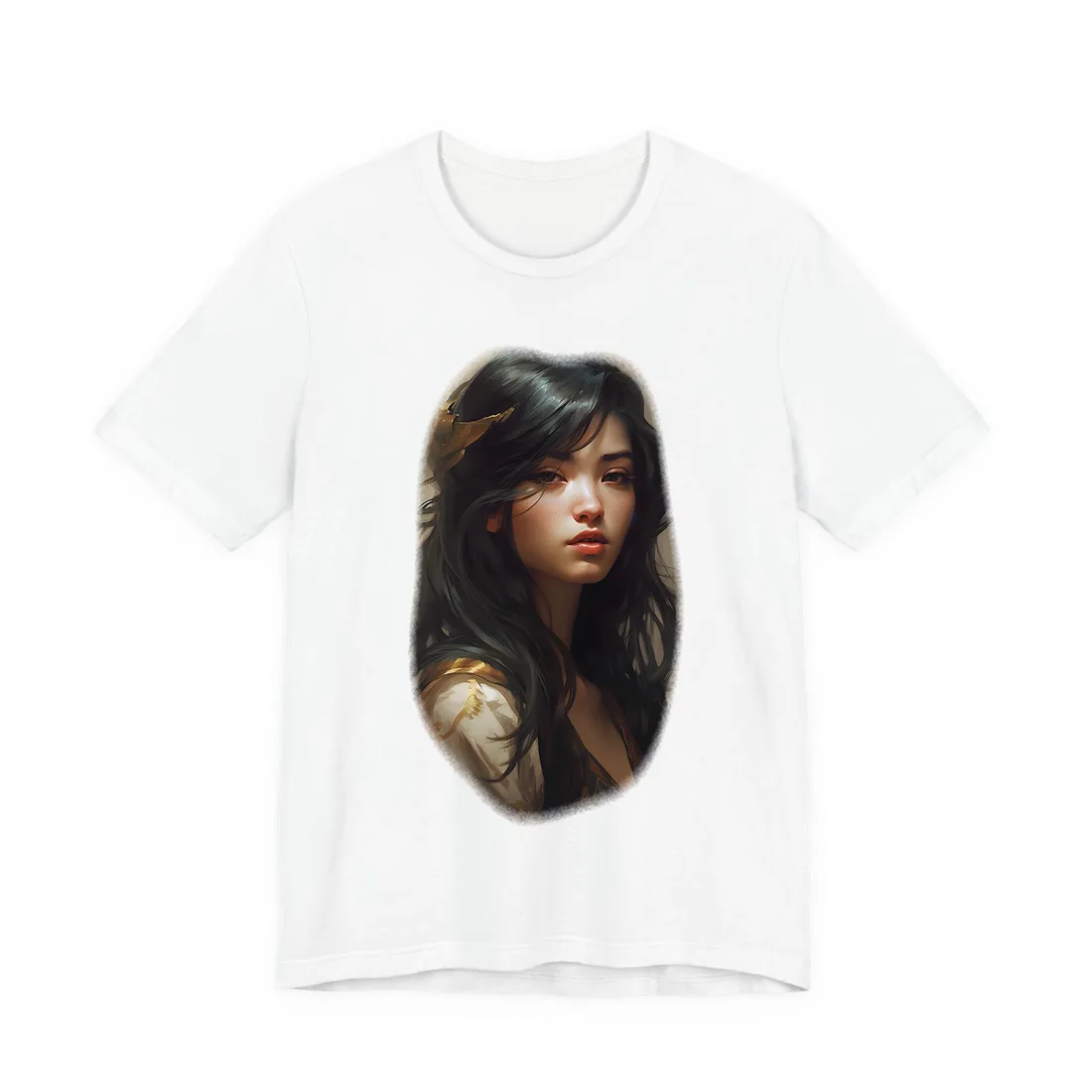 Astonishing Black Haired Portrait T-Shirt - T-Shirt (White)