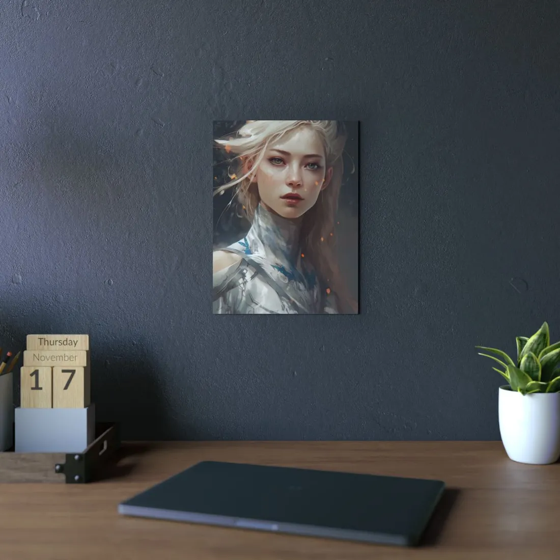 Astonishing Blonde Portrait: Capturing Intensity in Art - Metal Poster