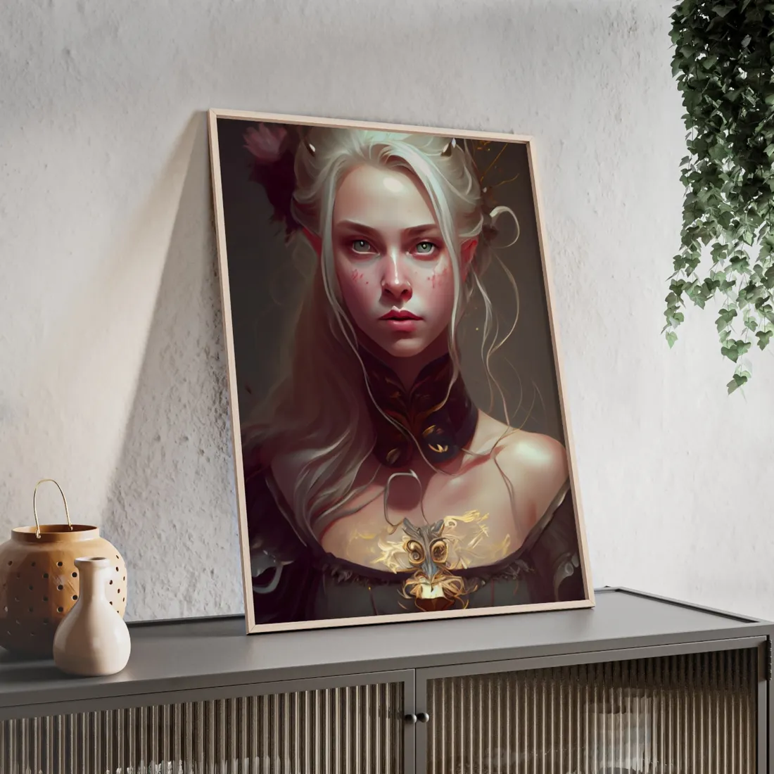 Astonishing Blonde Portrait: Contemplative Woman Art - Framed Poster