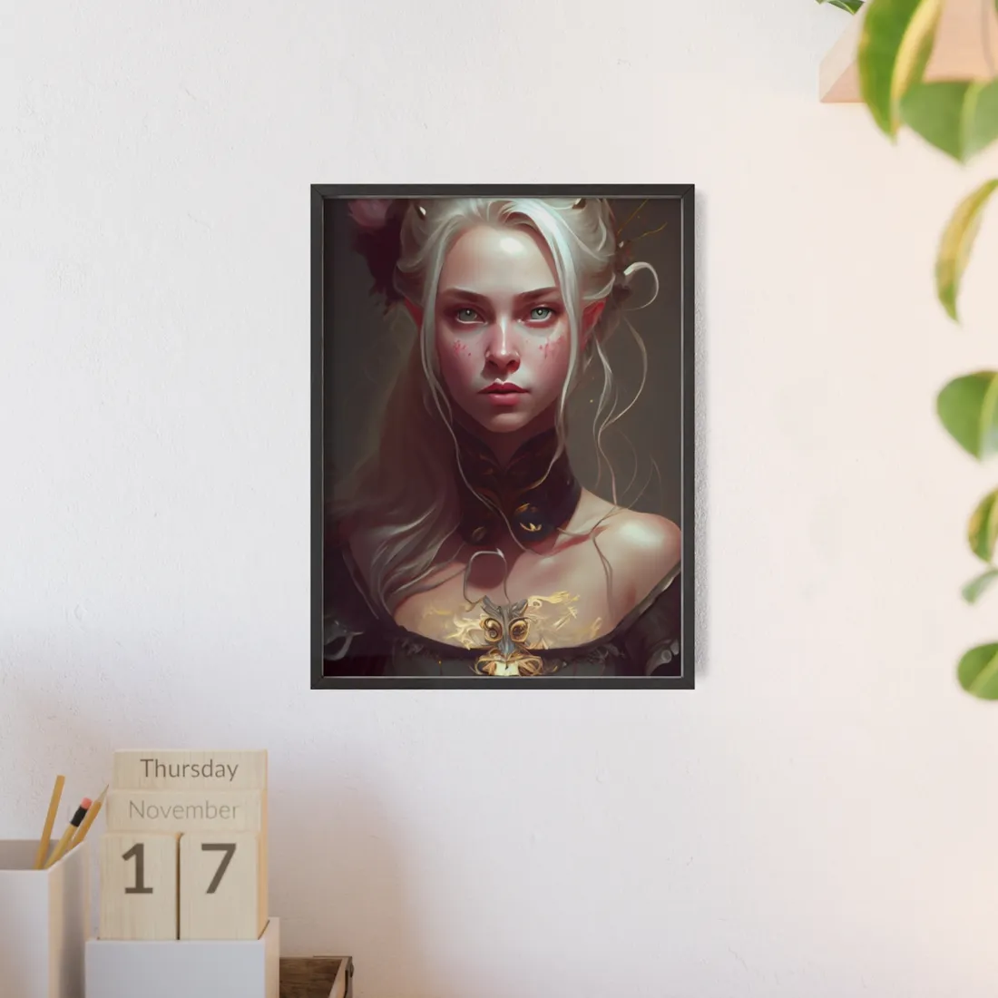 Astonishing Blonde Portrait: Contemplative Woman Art - Framed Poster