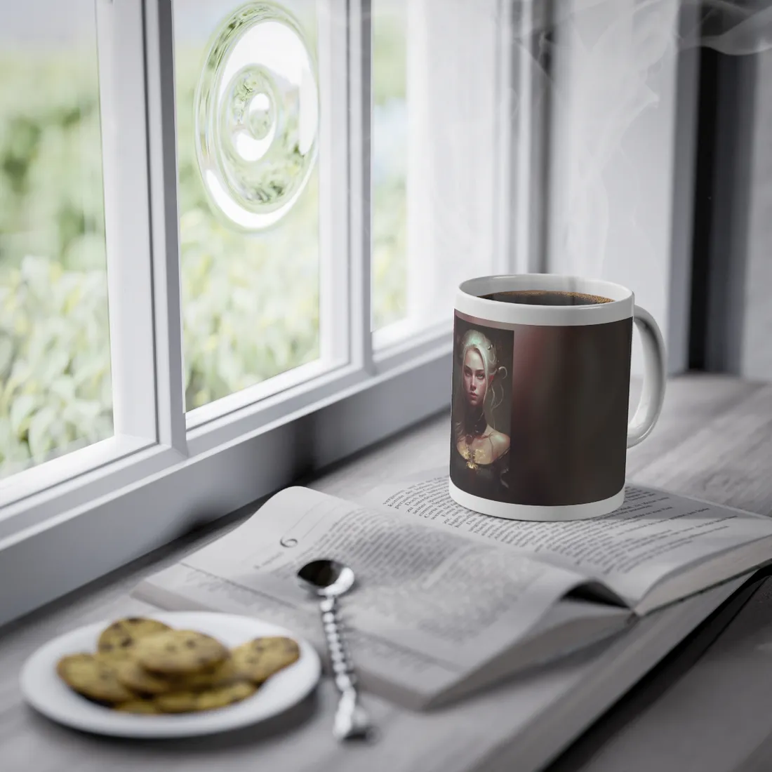 Astonishing Blonde Portrait: Contemplative Woman Art - Mug