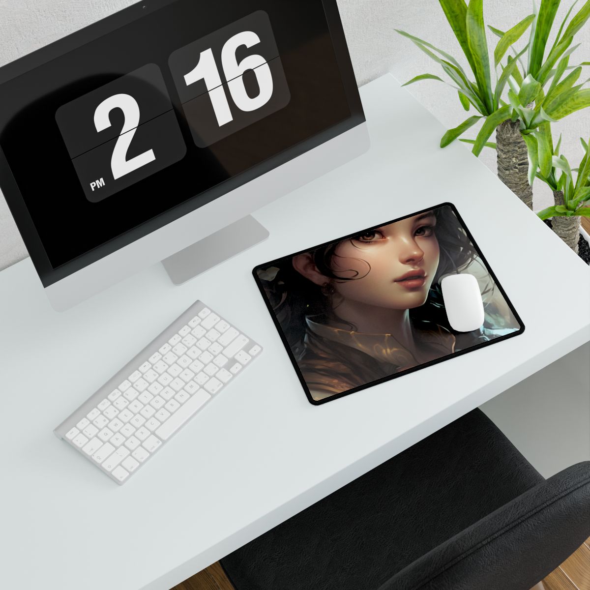 Astonishing Brunette Portrait: Elegant Digital Artwork - Desk Mat