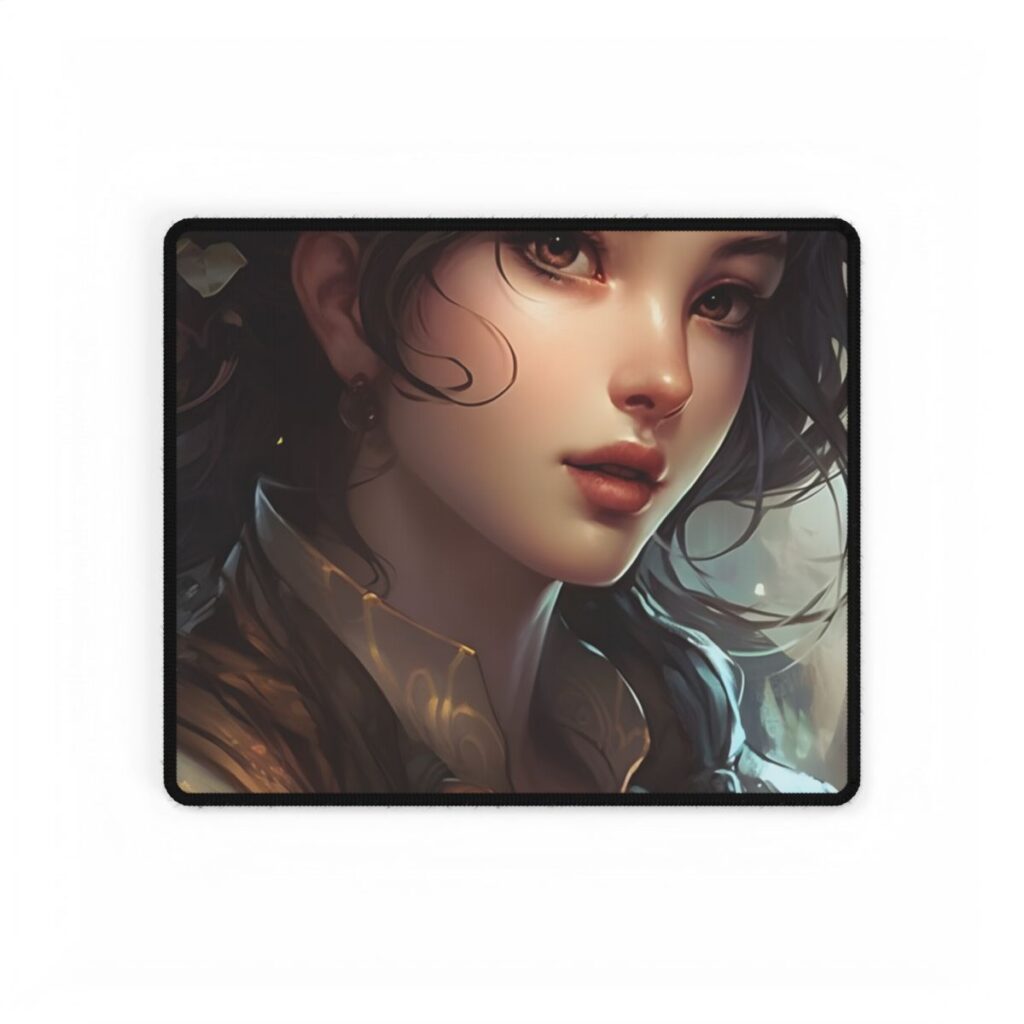 Astonishing Brunette Portrait: Elegant Digital Artwork - Desk Mat
