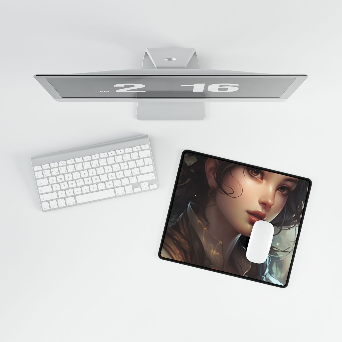 Astonishing Brunette Portrait: Elegant Digital Artwork - Desk Mat