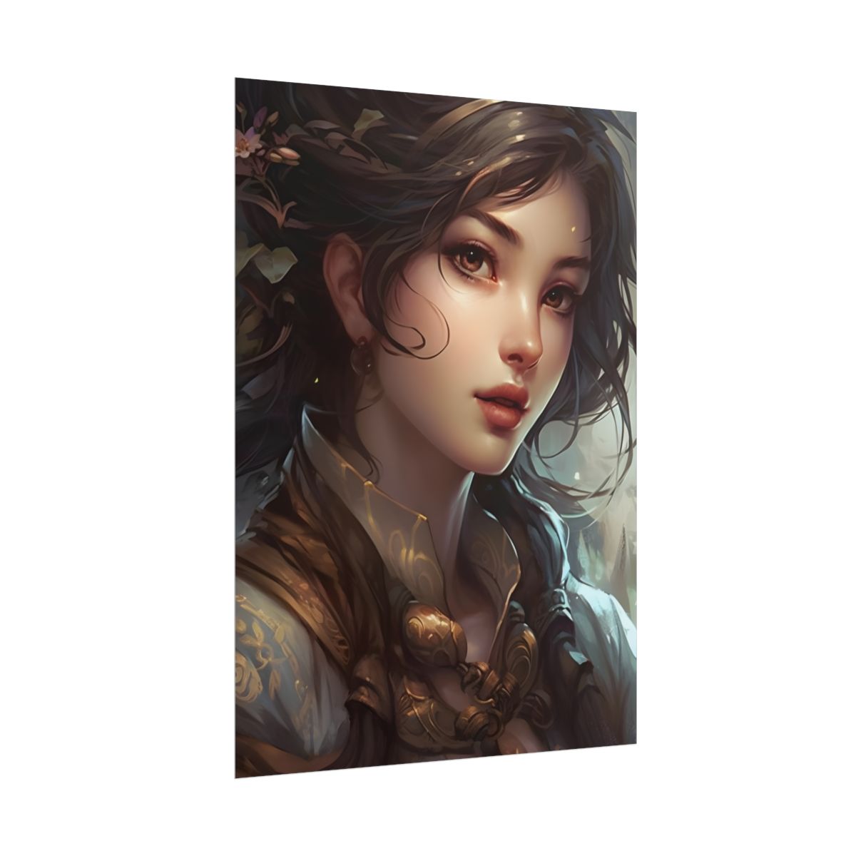 Astonishing Brunette Portrait: Elegant Digital Artwork - Poster